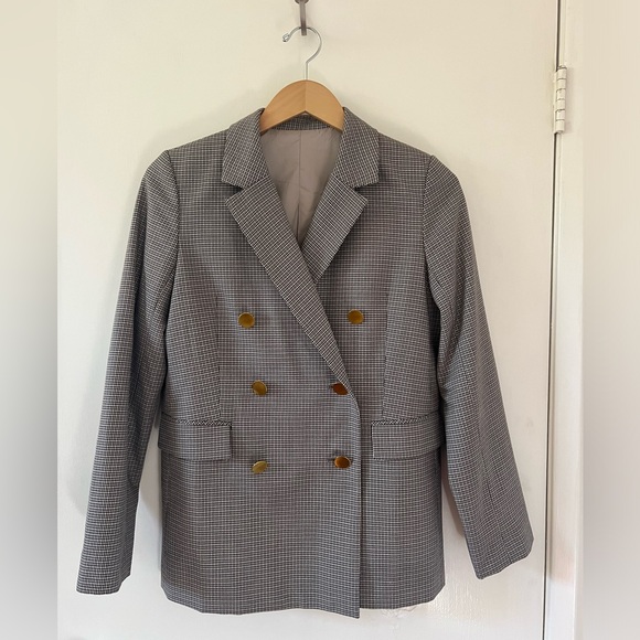 Jackets & Blazers - Womens Bicolore Houndstooth-pattern Double-breasted  woven blazer
